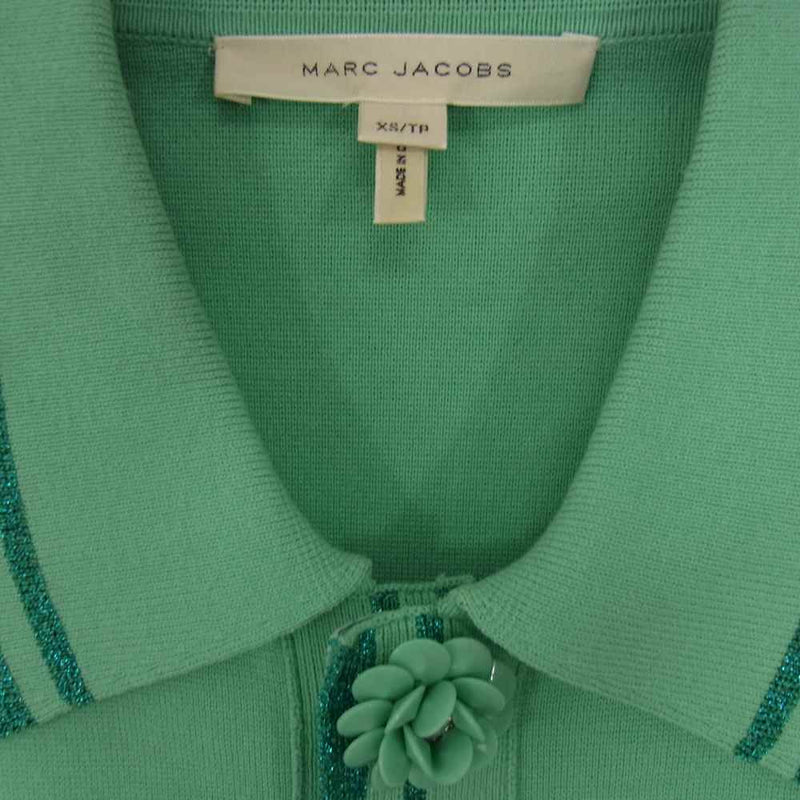 MARC JACOBS マークジェイコブス フラワーコサージュボタン  半袖 ニット ポロシャツ ライトグリーン系 XS【中古】