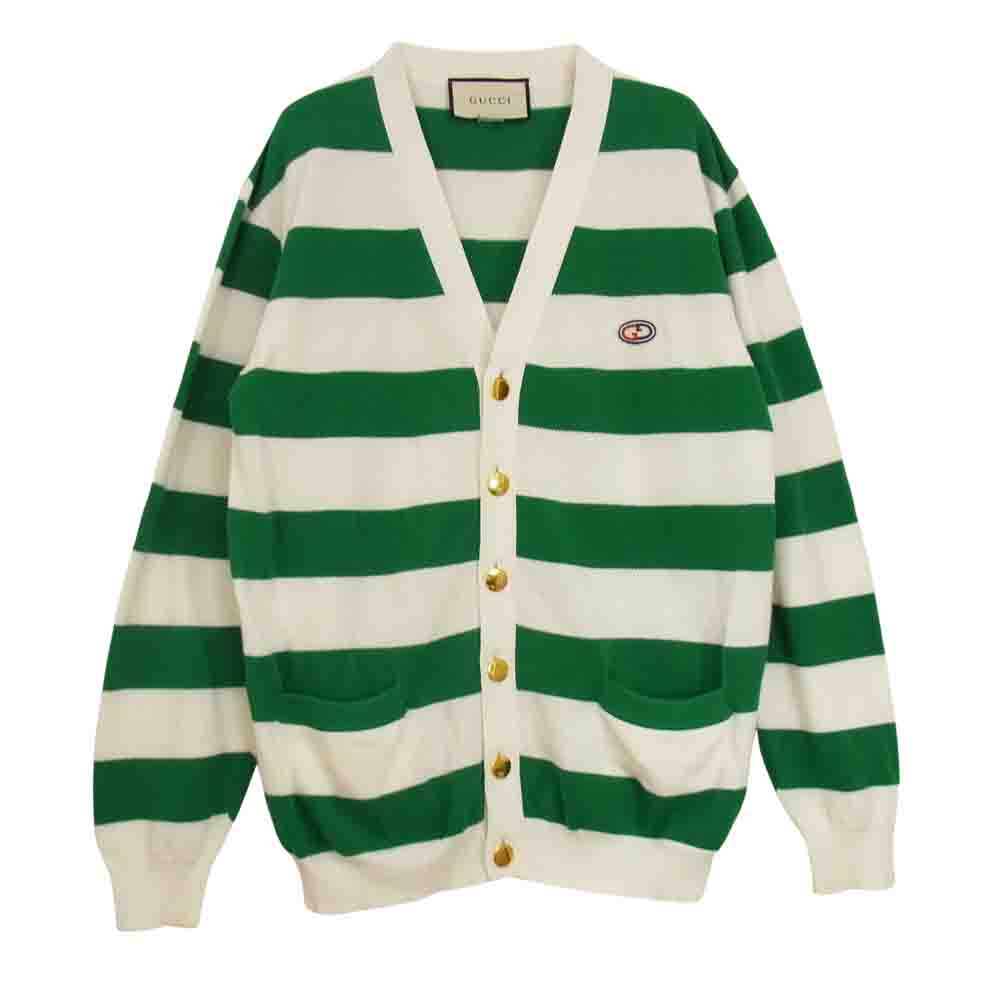 GUCCI グッチ 626051 XKBE5 国内正規品 STRIPED KNITTED CARDIGAN ストライプ ニット カーディガン グリーン系 S【中古】