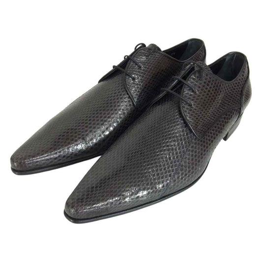 DOLCE&GABBANA ドルチェアンドガッバーナ 071 CA1134A83681 国内正規品 イタリア製 パイソンレザー ロングノーズ シューズ ブラック系 5 1/2【美品】【中古】