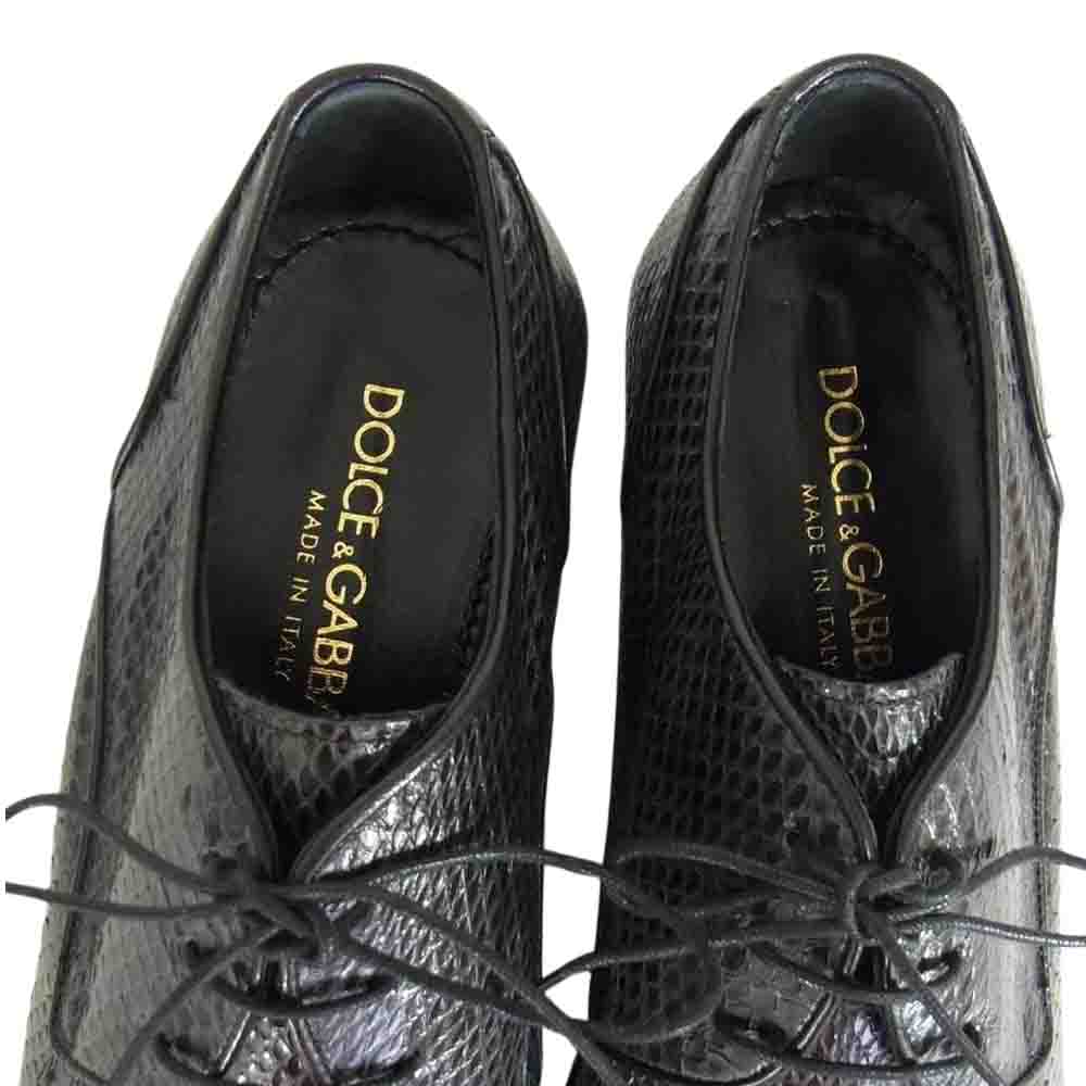 DOLCE&GABBANA ドルチェアンドガッバーナ 071 CA1134A83681 国内正規品 イタリア製 パイソンレザー ロングノーズ シューズ ブラック系 5 1/2【美品】【中古】