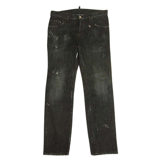 DSQUARED2 ディースクエアード S71LB0658 ジャパンタグ BLACK DENIM SKATER JEAN ブラックデニム スケーター ウォッシュド ダメージ加工 ペイント ジーンズ デニムパンツ ブラック系 46【中古】