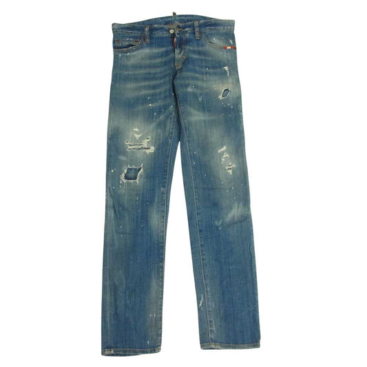 DSQUARED2 ディースクエアード S74LB0427 ジャパンタグ SLIM JEANS ブリーチ加工 ウォッシュド ダメージ スリム ジーンズ デニムパンツ インディゴブルー系 44【中古】