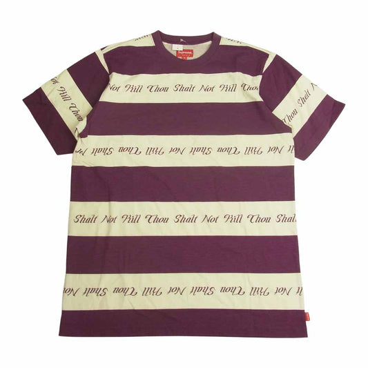 Supreme シュプリーム 16SS Thou Shalt Not Striped Top ストライプ ボーダー ショート スリーブ T シャツ ホワイト系 パープル系 M【美品】【中古】