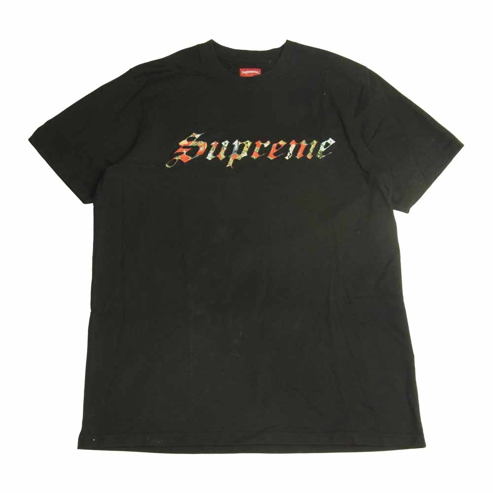 Supreme シュプリーム 21SS Floral Applique S/S Top フローラル アップリケ 半袖 Tシャツ ブラック系 XL【中古】