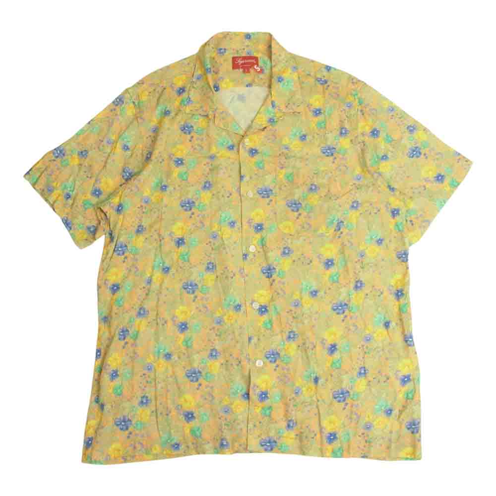 Supreme シュプリーム 19SS Mini Floral Rayon S/S Shirt ミニ フローラル レーヨン アロハ 半袖 シャツ イエロー系 L【極上美品】【中古】
