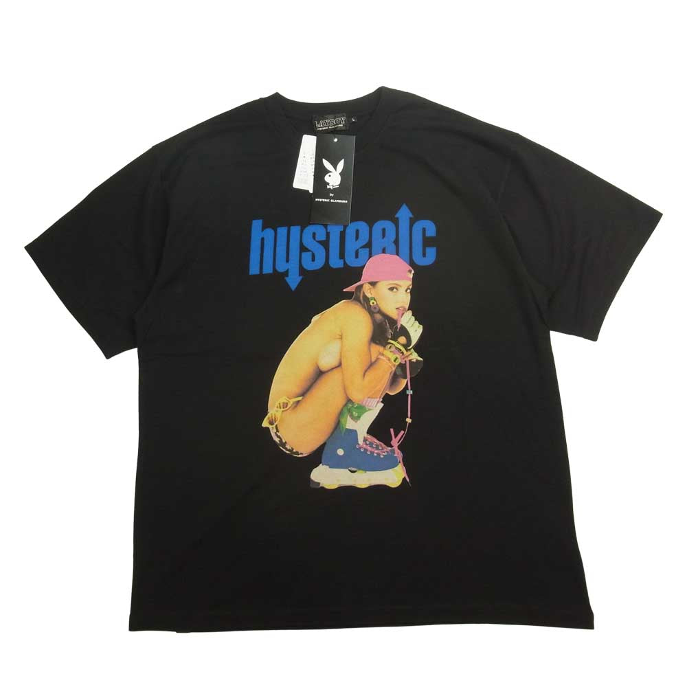 HYSTERIC GLAMOUR ヒステリックグラマー 02222CT20 PLAYBOY HYSTERIC ARROW プレイボーイ プリント Tシャツ ブラック系 L【新古品】【未使用】【中古】
