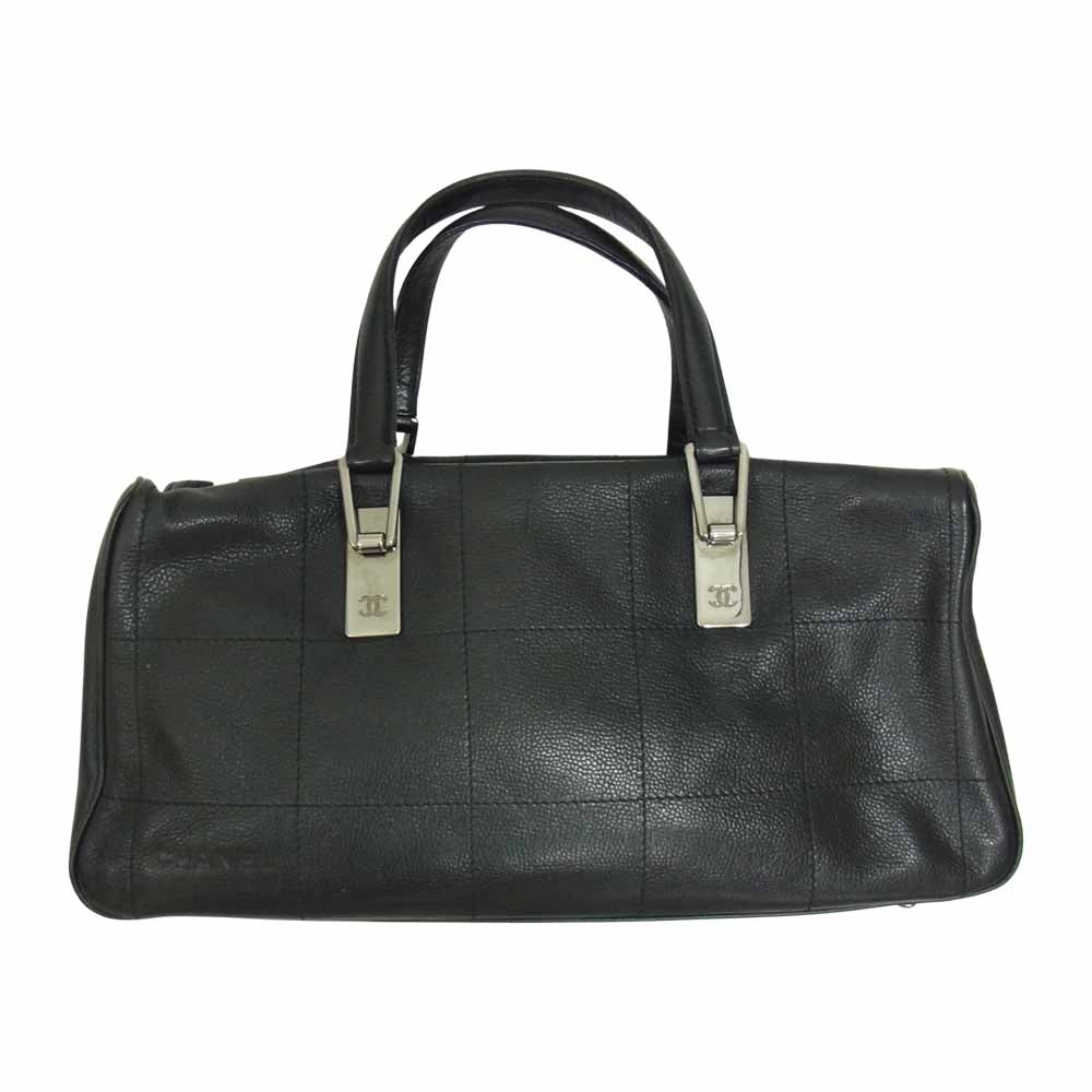 CHANEL シャネル チョコバー ココマーク レザー ボストン バッグ  ブラック系【中古】