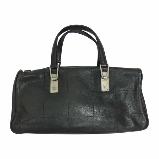CHANEL シャネル チョコバー ココマーク レザー ボストン バッグ  ブラック系【中古】