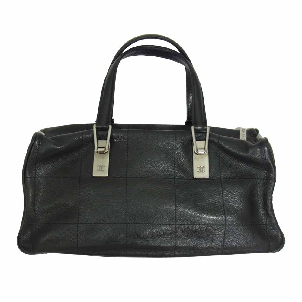 CHANEL シャネル チョコバー ココマーク レザー ボストン バッグ  ブラック系【中古】