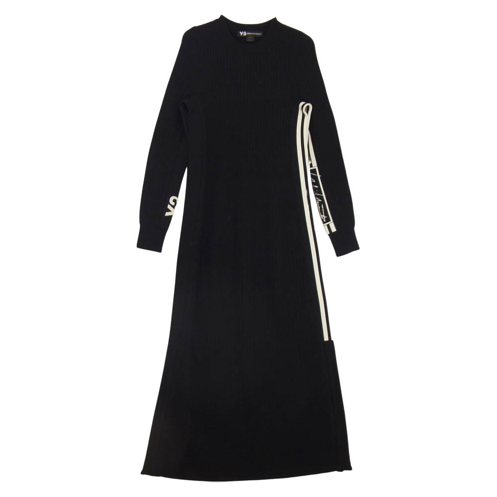 Yohji Yamamoto ヨウジヤマモト Y-3 ワイスリー FJ0300 ライン ニット ロング ワンピース 長袖 ブラック系 XS【中古】
