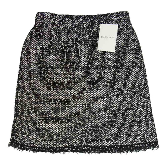 BALENCIAGA バレンシアガ 417434 T7120 ツイード カットオフ タイト スカート ブラック系 34【中古】