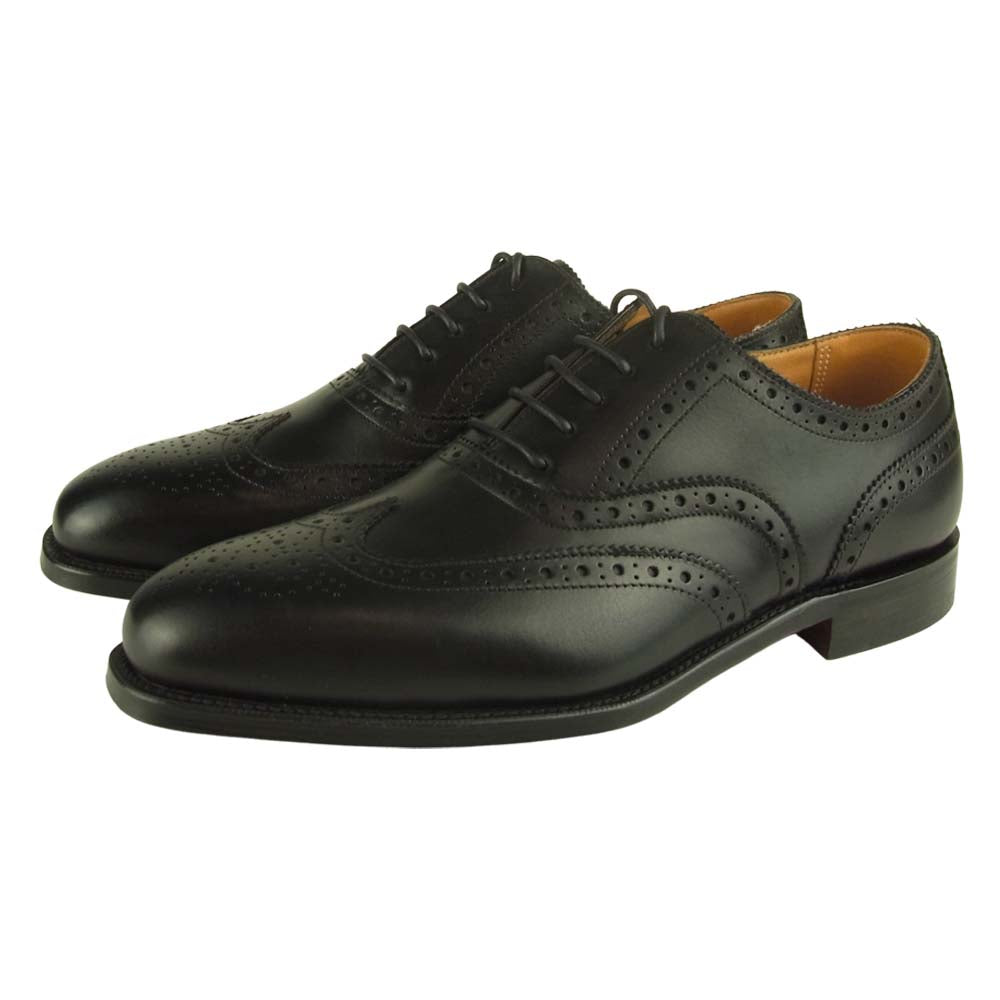 グレンソン 22356-01 bath バス 内羽根 パンチドキャップ トゥ レザー シューズ ブラック ブラック系 7.5【極上美品】【中古】