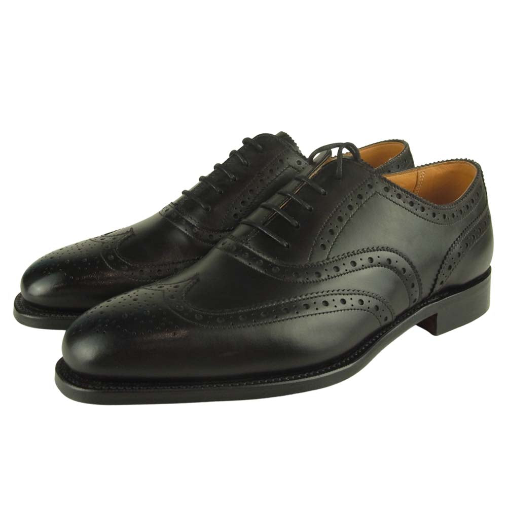 グレンソン 22356-01 bath バス 内羽根 パンチドキャップ トゥ レザー シューズ ブラック ブラック系 7.5【極上美品】【中古】