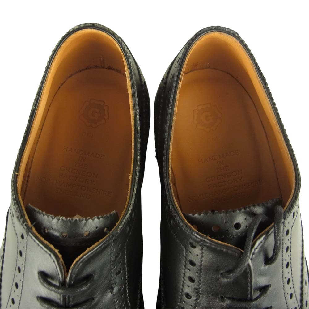 グレンソン 22356-01 bath バス 内羽根 パンチドキャップ トゥ レザー シューズ ブラック ブラック系 7.5【極上美品】【中古】