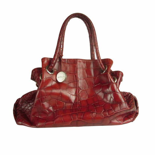 Furla フルラ クロコ型押し レザー トートバッグ レッド系【中古】