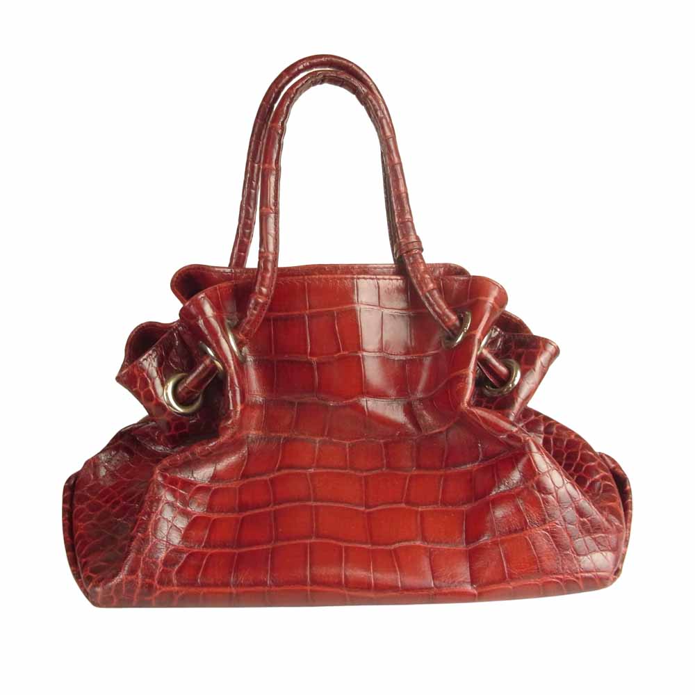 Furla フルラ クロコ型押し レザー トートバッグ レッド系【中古】