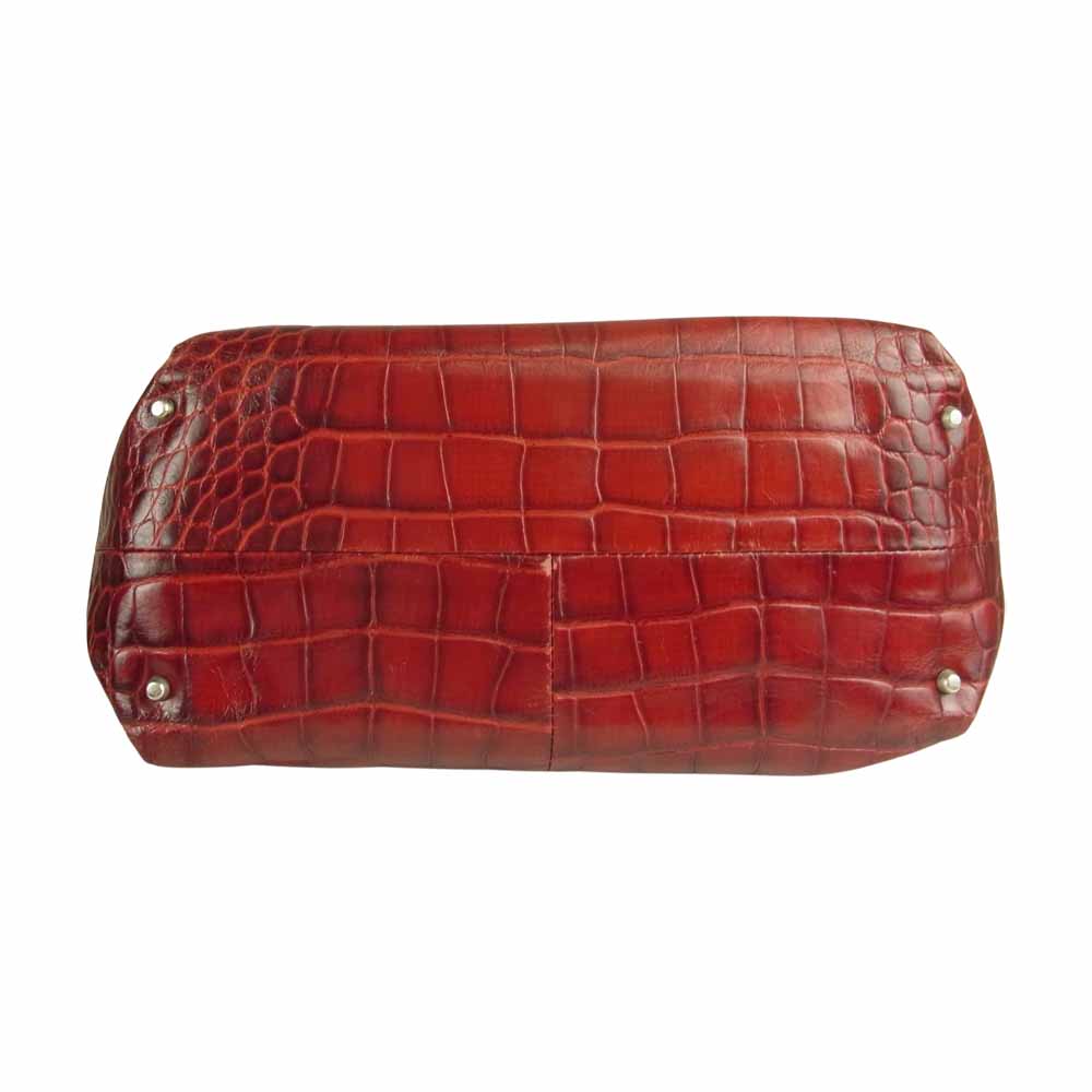 Furla フルラ クロコ型押し レザー トートバッグ レッド系【中古】