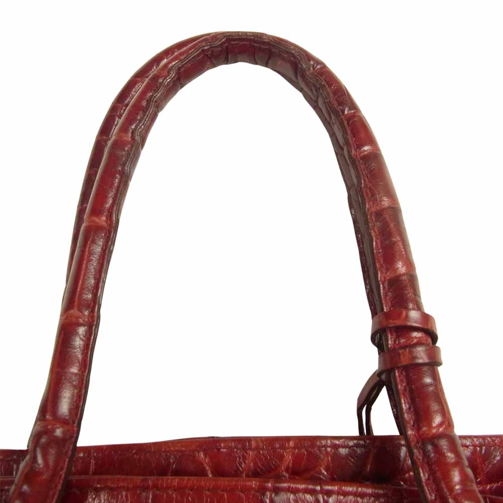 Furla フルラ クロコ型押し レザー トートバッグ レッド系【中古】