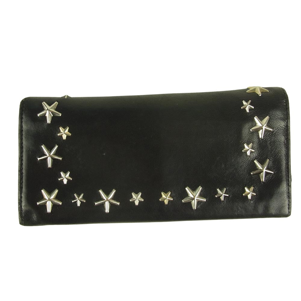 JIMMY CHOO ジミーチュウ スタースタッズ 二つ折り レザー 財布 ブラック系【中古】