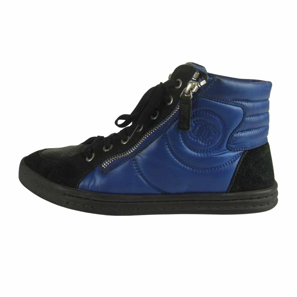 CHANEL シャネル IG29918 ハイカット ジップ スエード スニーカー ネイビー系 37【中古】