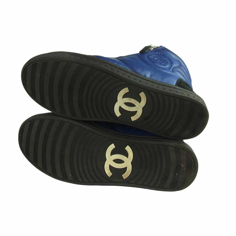 CHANEL シャネル IG29918 ハイカット ジップ スエード スニーカー ネイビー系 37【中古】
