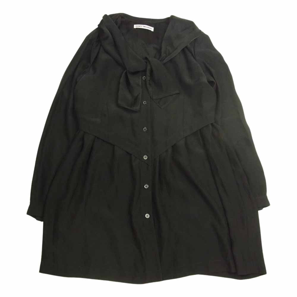 ISSEY MIYAKE イッセイミヤケ IM83FH520 ノーカラー ボウタイ チュニック ブラウス ブラック系 2【美品】【中古】