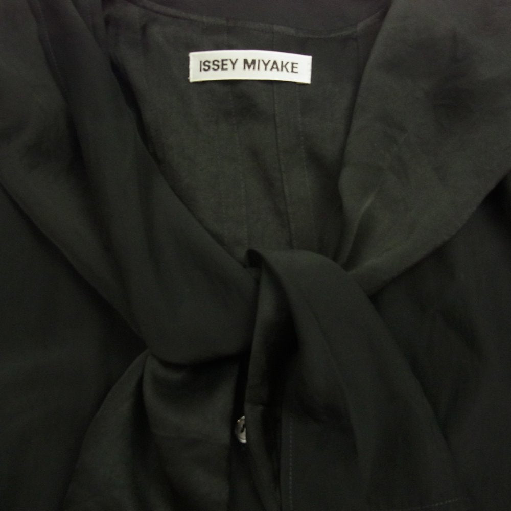 ISSEY MIYAKE イッセイミヤケ IM83FH520 ノーカラー ボウタイ チュニック ブラウス ブラック系 2【美品】【中古】