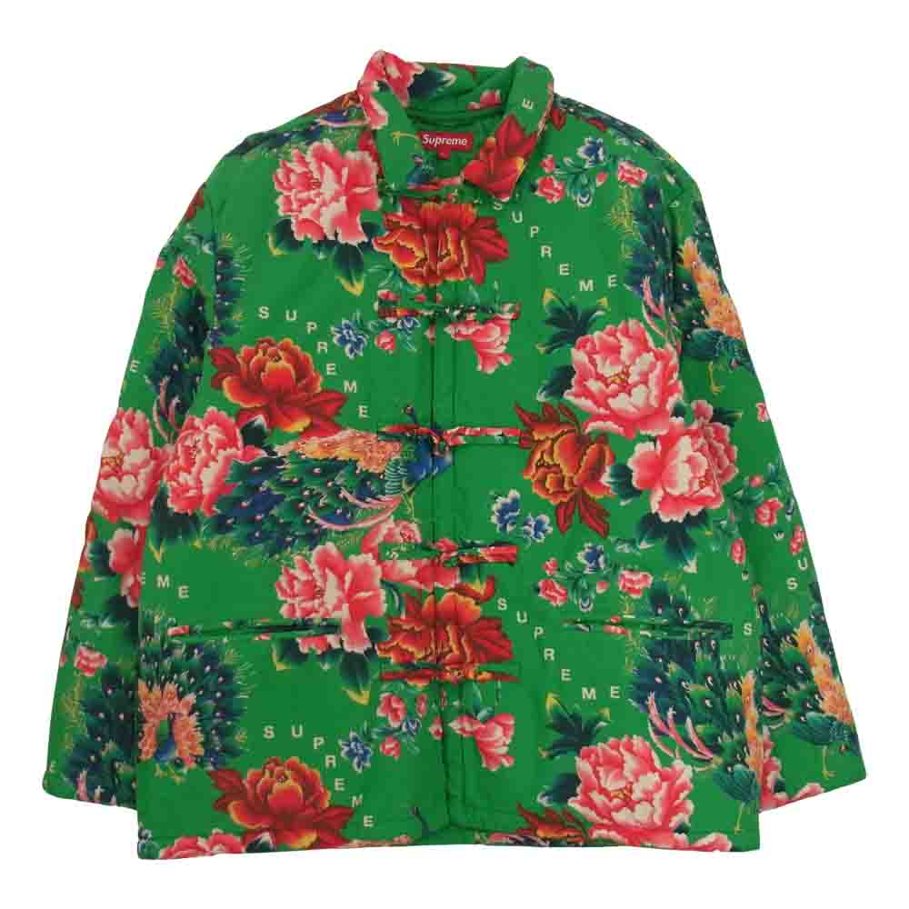 Supreme シュプリーム 21SS Peacock Jacket フラワー 総柄 キルティング チャイナ ピーコック ジャケット グリーン系 L【美品】【中古】