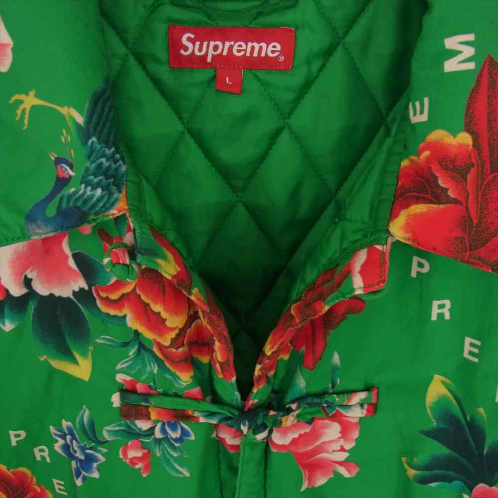 Supreme シュプリーム 21SS Peacock Jacket フラワー 総柄 キルティング チャイナ ピーコック ジャケット グリーン系 L【美品】【中古】