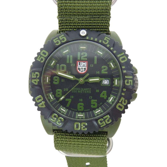 LUMINOX ルミノックス ギャランティ付属 3080 USAF NAVY SEAL ネイビーシールズ カラーマーク クォーツ ウォッチ 腕時計 替えベルト付属 カーキ系【美品】【中古】