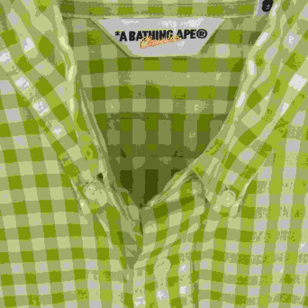 A BATHING APE アベイシングエイプ CLASSIC クラシック 半袖 ボタンダウン チェック シャツ ライトグリーン系 M【中古】
