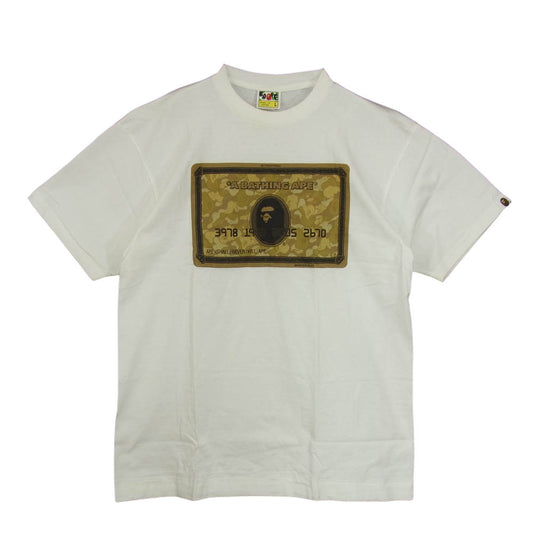 A BATHING APE アベイシングエイプ BAPE ベイプ HEAD GOLD CARD TEE ヘッド ゴールドカード ロゴ Tシャツ ホワイト系 L【美品】【中古】