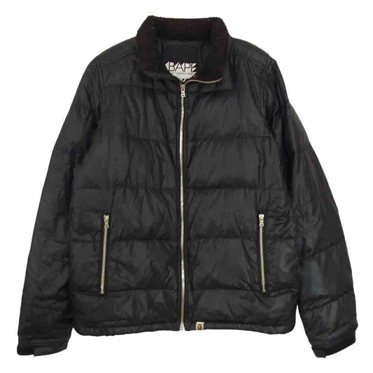 A BATHING APE アベイシングエイプ BAPE ベイプ 襟 フリース ダウン ジャケット ブラック系 M【中古】