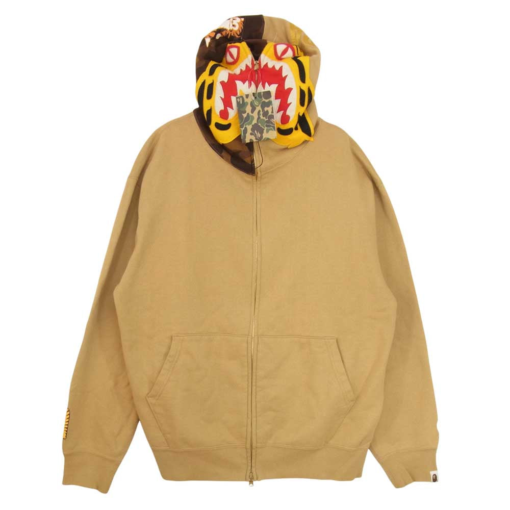A BATHING APE アベイシングエイプ BAPE ベイプ タイガー フード カモ フルジップ パーカー ベージュ系 L【中古】