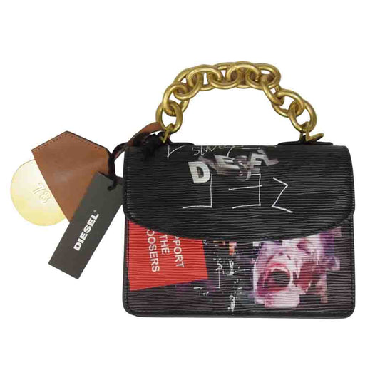 DIESEL ディーゼル プリント 総柄 ハンドバッグ ブラック系【新古品】【未使用】【中古】