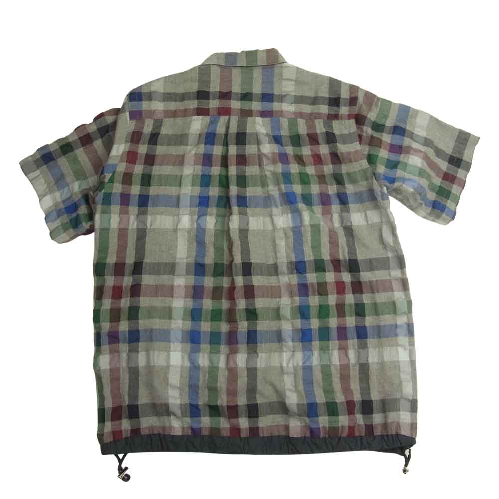 Sacai サカイ 18SS 18-01558M 製品洗い加工 シワ加工 チェック ドローコード 半袖シャツ グレー系 3【中古】