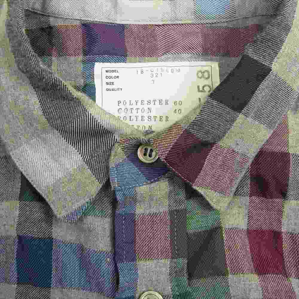 Sacai サカイ 18SS 18-01558M 製品洗い加工 シワ加工 チェック ドローコード 半袖シャツ グレー系 3【中古】