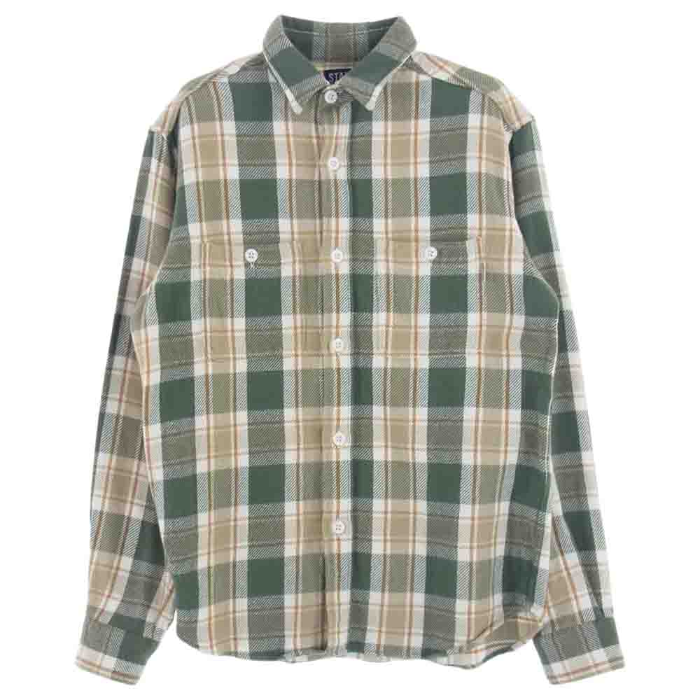 STANDARD CALIFORNIA スタンダードカリフォルニア SD Flannel Check Shirt フランネル チェック 長袖 シャツ グリーン系 イエロー系 S【極上美品】【中古】