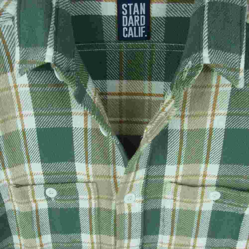 STANDARD CALIFORNIA スタンダードカリフォルニア SD Flannel Check Shirt フランネル チェック 長袖 シャツ グリーン系 イエロー系 S【極上美品】【中古】