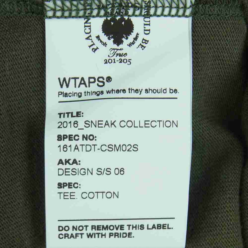 WTAPS ダブルタップス 16SS 161ATDT-CSM02S DESIGN S/S 06 ロゴ プリント 半袖 Tシャツ カーキ系 M【中古】