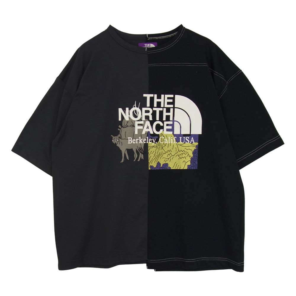 THE NORTH FACE ノースフェイス NT3009N PURPLE LABEL Crazy H/S Logo Tee パープル レーベル クレイジー ロゴ 半袖 Tシャツ ブラック系 L【中古】