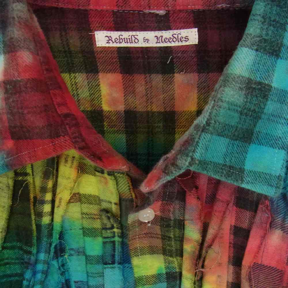 Needles ニードルス 20AW HM307 Rebuild by Needles リビルド バイ ニードルス Flannel Shirt Ribbon Wide Shirt Tie Dye 再構築 リボンタック レインボーカラー ネルシャツ マルチカラー系 サイズ表記無【中古】