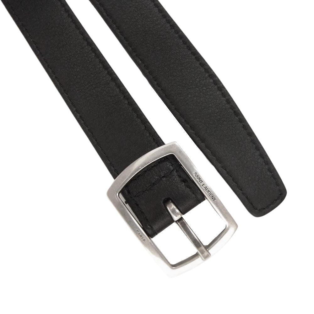 SAINT LAURENT サンローラン 593303 レザー ナロー ベルト ブラック系【中古】
