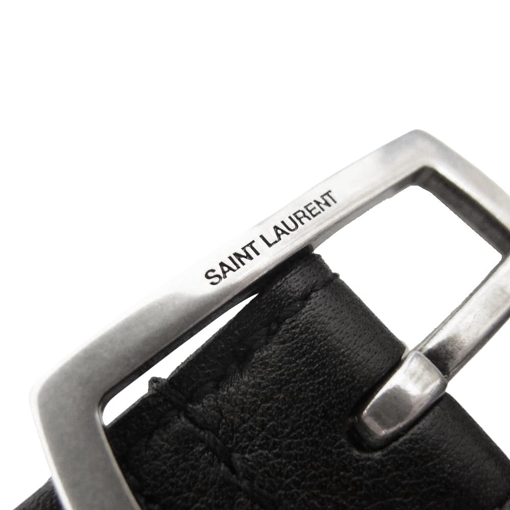 SAINT LAURENT サンローラン 593303 レザー ナロー ベルト ブラック系【中古】