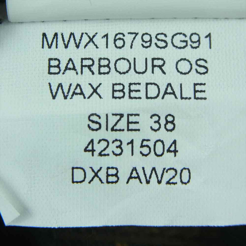 Barbour バブアー 2002075 国内正規品 OS WAX BEDALE オーバー サイズ ワックス ビデイル オイルド ジャケット ダークグリーン系 38【中古】
