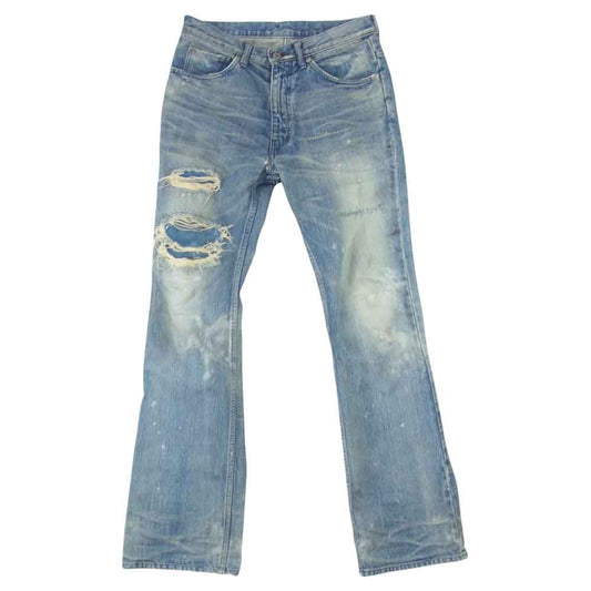 ISAMUKATAYAMA BACKLASH イサムカタヤマバックラッシュ 1308-03 クラッシュ スエードパッチリペア ヴィンテージ加工 ブーツカット デニム パンツ インディゴブルー系 M【中古】