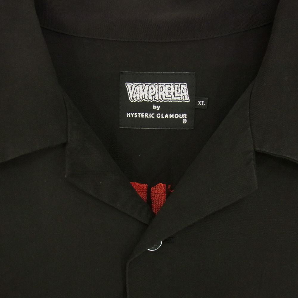 HYSTERIC GLAMOUR ヒステリックグラマー 22SS 02222AH04 VAMPIRELLA 刺繍 オープンカラー レーヨン ボウリング シャツ ブラック系 XL【中古】