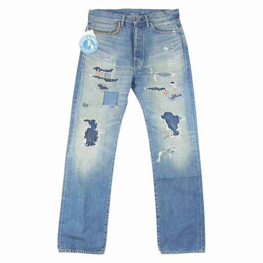 HYSTERIC GLAMOUR ヒステリックグラマー 02221AP06 TH加工 WW2 12.5oz ハードリメイク加工 ダメージ ストレート デニムパンツ インディゴブルー系 32【新古品】【未使用】【中古】