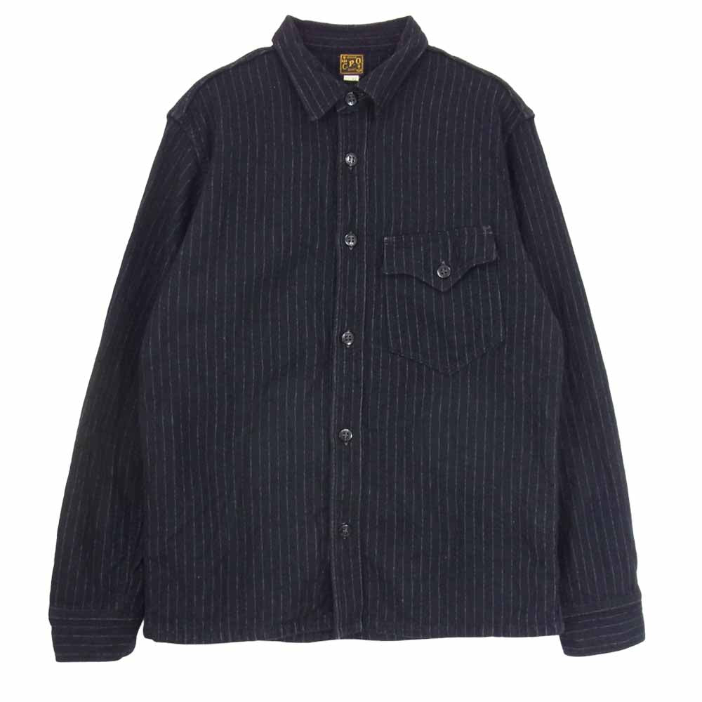 FREEWHEELERS フリーホイーラーズ U.S.NAVY C.P.O SHIRTS ウール コットン ストライプ シャツ ネイビー系 16【中古】