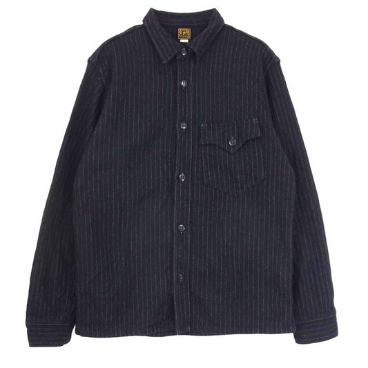 FREEWHEELERS フリーホイーラーズ U.S.NAVY C.P.O SHIRTS ウール コットン ストライプ シャツ ネイビー系 16【中古】